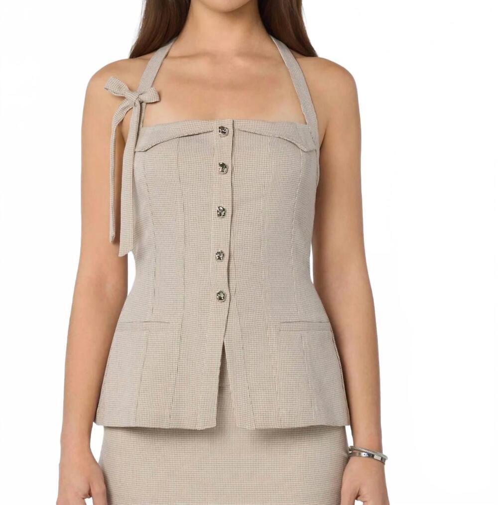NEW ASTR cithara longline halter vest top in tan checker